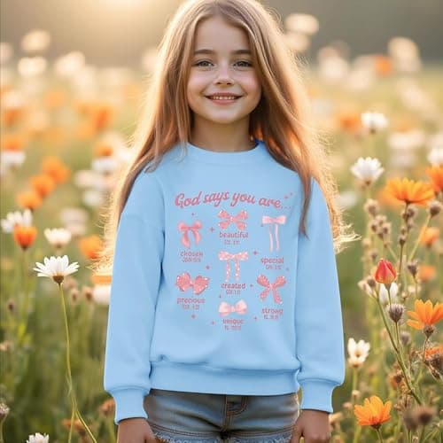 KEEVICI Cute Girls Bow Graphic Sweatshirt Christian Hoodies For Kids God Kawaii Hoodie Letter Pullover Long Sleeve Shirts Top thumbnail 4