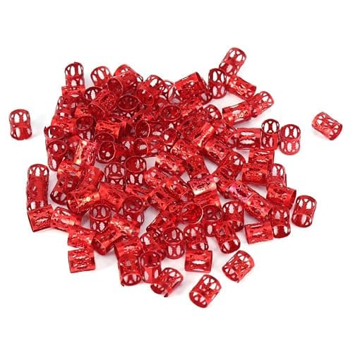 100PCS Braiding Beads Metal Cuffs,New Colorful Dreadlocks Beads Hair Braid Rings Clips Dread Locks, Rings Cuff Hair Decoration Braiding Filigree Tube Hair Jewelry (red) - Image 1