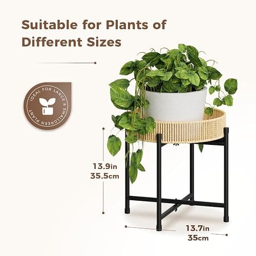 Bamworld Rattan Plant Stand Indoor Boho Plant Table for Large Plants Single Plant Stool Plant Holder for Living Room Bedroom thumbnail 3