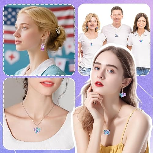 MARFOREVER 40 Pcs/20 Pairs Suicide Awareness Charms, Suicide Prevention Charms Teal Purple Ribbon Pendant for Bracelet Necklace Earrings Making Accessories thumbnail 7