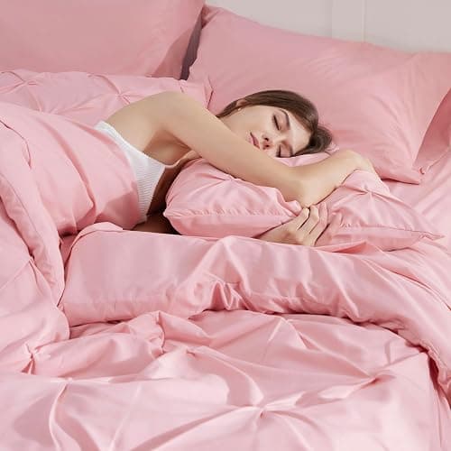 Bedsure Queen Comforter Set Baby Pink - Bed in a Bag Queen Size Bedding 7 Pieces, GentleSoft™ Pintuck Bed Set Gift for Family, Pinch Pleat All Season Comforter with Sheets, Pillowcases & Shams thumbnail 2