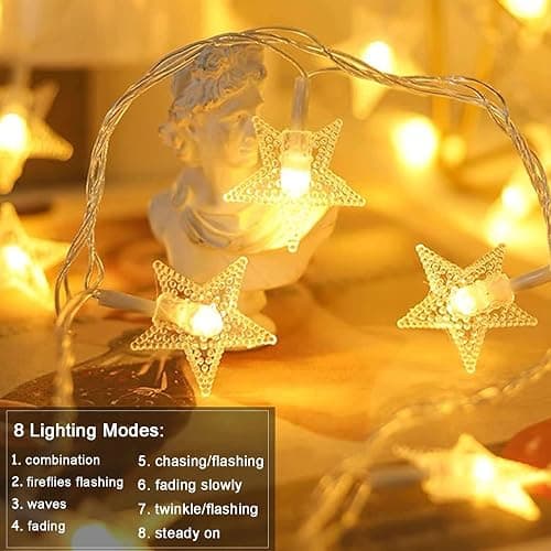 Minetom 33ft Plug in Star String Lights with Remote and Timer | 33ft Durable Wire, 100 LED Star Bulbs, Warm White Glow, Adjustable Brightness, Waterproof for Bedroom Porch Tent Indoor Décor thumbnail 2