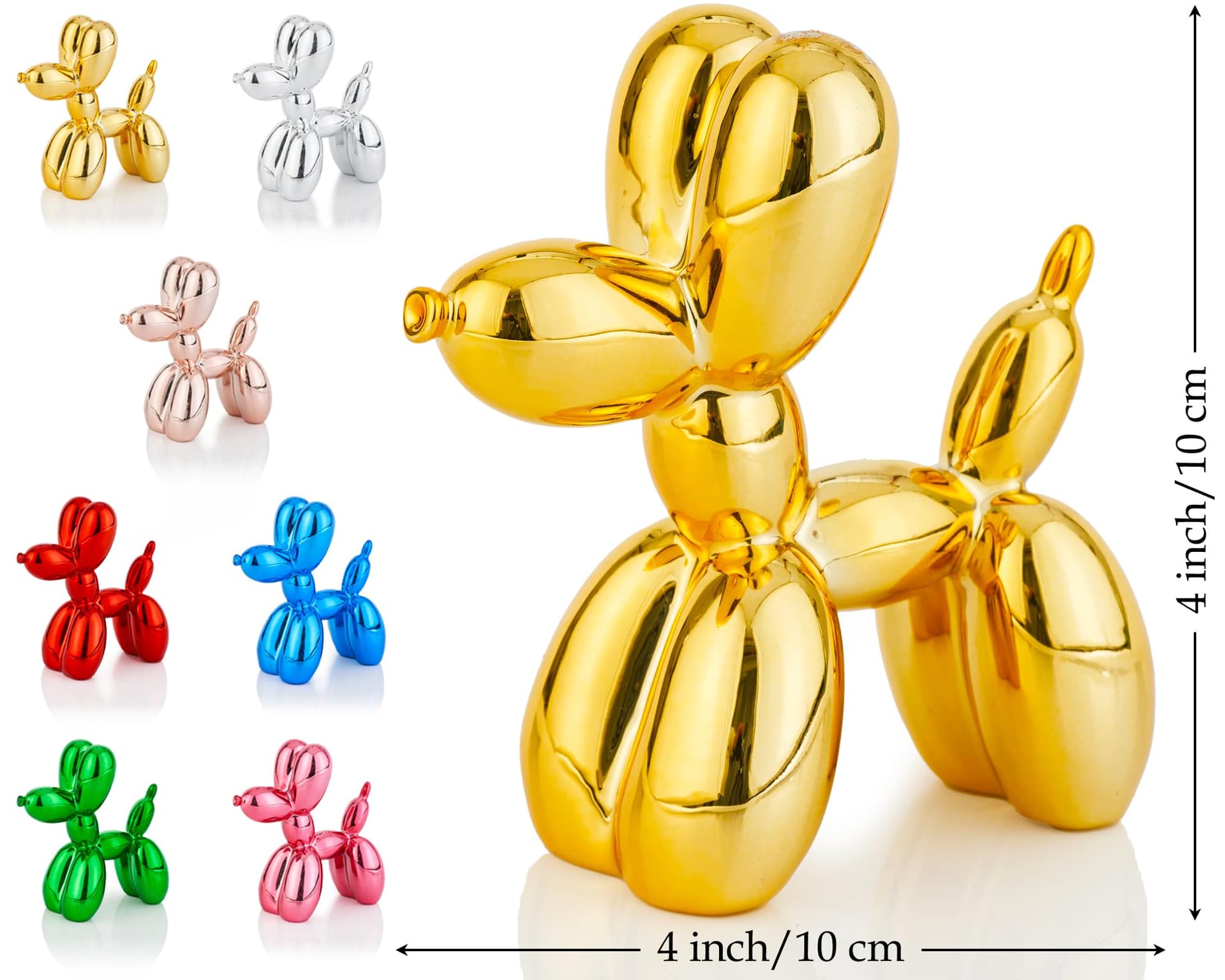Shiny Balloon Dog Statue, 4 Inch Electroplate Gold Animal Sculpture, Small Nick Nacks for Shelf Decor, Eclectic Desktop Vibrant Decor thumbnail 6