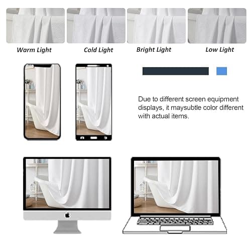 OWENIE White Shower Curtain for Bathroom 72x72 Inch, 3D Embossed Textured Waffle Fabric Shower Curtains, Soft Hotel Farmhouse Style, Water Repellent, Machine Washable, White, 72" W x 72" L thumbnail 8