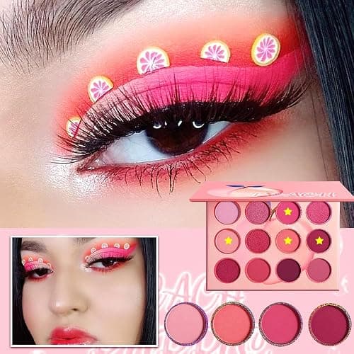 Pink Eyeshadow Palette,12 Colors Peach Matte & Shimmer Highly Pigmented Pink Mini Makeup Eyeshadow Pallet, Warm Natural Blendable Long Lasting Waterproof Small Pallets Eyeshadow for Women and Girls thumbnail 2