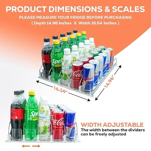 Upgraded Premium Drink Organizer for Fridge. Ultra Space Saving Drink Dispenser for Refrigerator with Larger Stopper Height and Automatic Pusher with Locking Feature. Holds 25 Cans (5 Rows, White) thumbnail 2