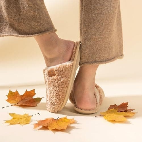 EverFoams Women's Fuzzy Slip-on Slippers Warm Cozy Soft Lightweight Memory Foam Indoor House Shoes thumbnail 2