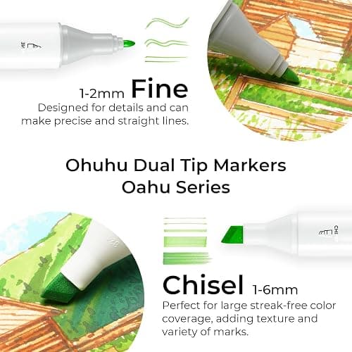 Ohuhu Alcohol Markers Double Tipped Art Marker Set for Artists Adults Coloring Sketch Illustration - Chisel & Fine - 100 Colors - Oahu of Ohuhu Markers - Refillable - AP Certificated thumbnail 3