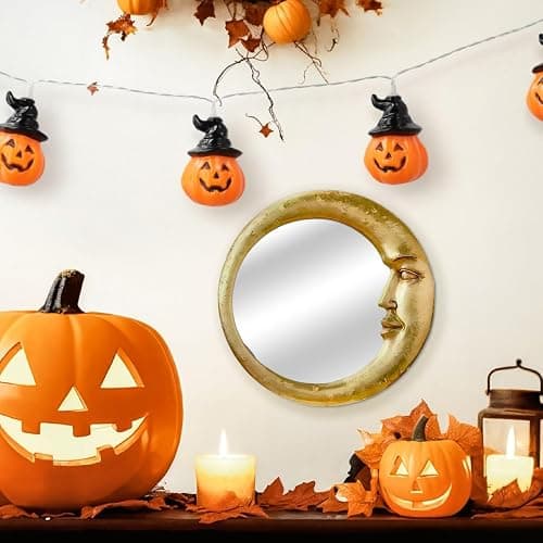 Vintage 90s Witch Moonseer Mirror, Gold Moon Mirror Scrying Wall Decor Lightweight Home Accessory for Dormitory Apartment Rental Den Kitchen Living Room thumbnail 2