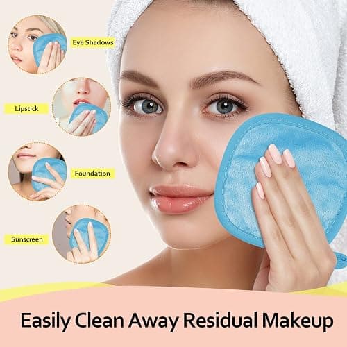 HOMEXCEL Makeup Remover Cloth 12 Count (Pack of 1), Reusable Makeup Remover Pads, Washable Ultra Soft Facial Cleansing Cloths For All Skin Types, 5 X 5 In, Blue thumbnail 3