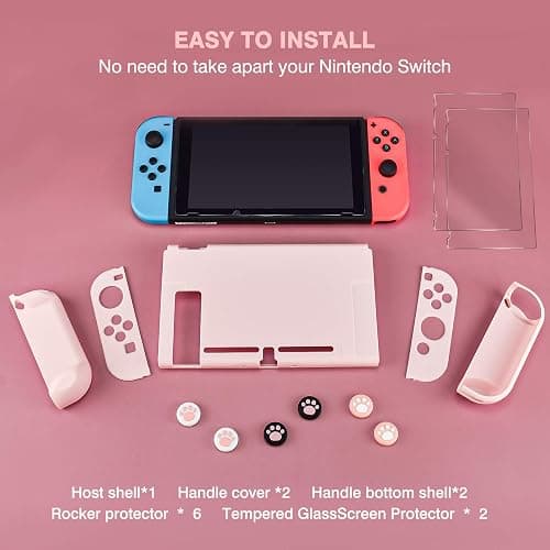 DLseego Switch Full Protective Case Cover Design for Nintendo Switch Joy-Con Controllers with Glass Screen Protector, Anti-Scratch [Baby Skin Touch] Grip Cover - Pink thumbnail 7