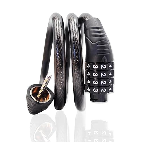 Combination Bike Cable Lock - 4 Digit, 32 inch Long Coiled Security Resettable Cable Lock, Anti-Theft Accessories for Mountain Bike, Road Bike, Electric Bicycle, Scooter - 4 Combination Lock