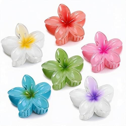 Hawaiian Flower Hair Clips – 6 Pack Colorful Claw Clips for Women & Girls, Large Aesthetic Hair Accessories for Thick or Thin Hair, Summer Beach Vacation Gift - Image 1