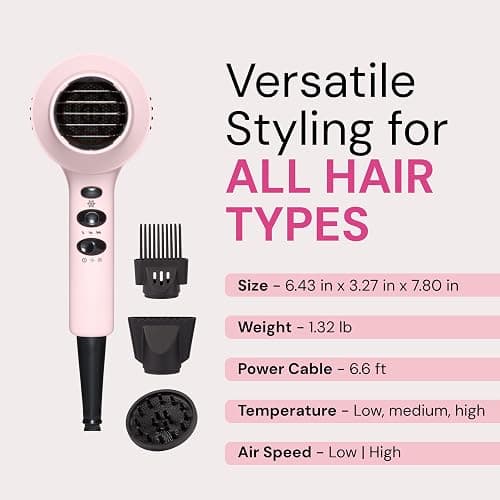 L'ANGE HAIR PowerStyle Turbo Ionic Hair Dryer | 1875 Watt Professional Blow Dryer with Diffuser & Concentrator | Multiple Heat & Speed Settings for Fast Drying | Salon-Grade Styling Tools, Blush thumbnail 8