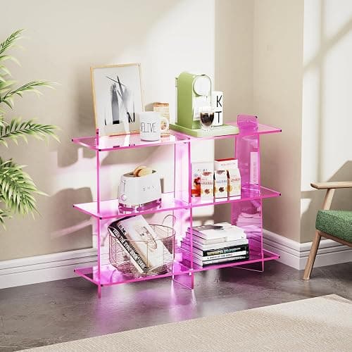 solaround Acrylic Bookshelf, Small 3 Tier Open Bookcase for Small Spaces,Sofa Table, Hallway Entry Table for Home Living Room (Pink, 39.4'' x 11.8'' x 31.5'') thumbnail 4