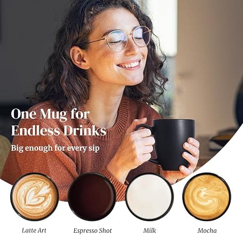 DOWAN Coffee Mugs, Black Coffee Mugs Set of 6, 16 oz Ceramic Coffee Cups with Large Handles for Men Women, Porcelain Big Mug for Tea Latte, Mug Gifts for Home Office Party thumbnail 5