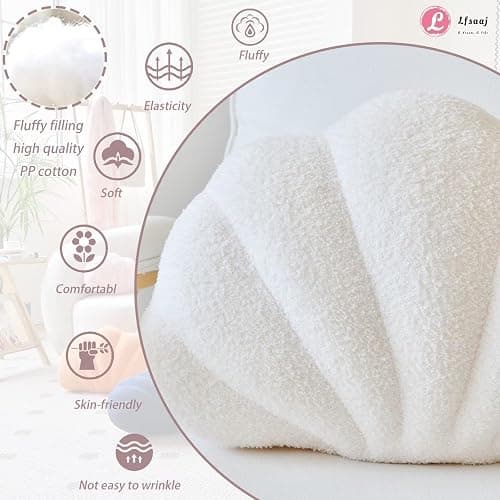 Lfsaaj Seashell Throw Pillows, Shell Shaped Throw Pillows, 18 Inch Soft Home Decorative Pillow Plush Cushion for Bed Couch Living Sofa Room Decor Accent Throw Pillow (Ivory 18Inch) thumbnail 3