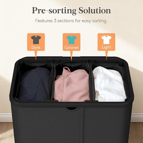 Lifewit 185L 3 Section Laundry Hamper with Lid, Laundry Basket, Black | Large Foldable Laundry Sorter with 3 Removable Bags, Tall Clothes Hamper for Bedroom and Bathroom thumbnail 3