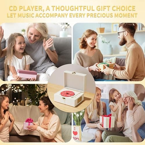 Yintiny Rechargeable Leather CD Player with Speakers, Bluetooth Transmitter, Festival Gift, BGM Player for Home Decor. thumbnail 7