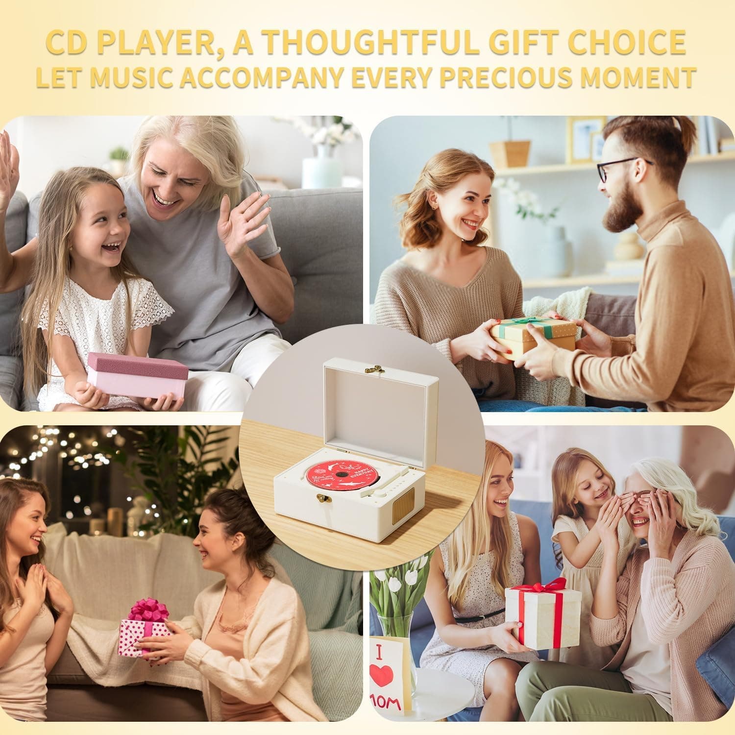 Yintiny Rechargeable Leather CD Player with Speakers, Bluetooth Transmitter, Festival Gift, BGM Player for Home Decor. thumbnail 7