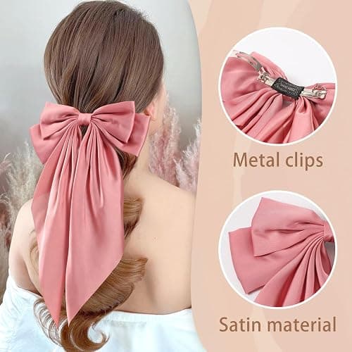 6 PCS Hair Bows for Women, Big Bow Hair Clips for Girls, Silky Satin Hair Bow Clips Oversized, Large Cute Aesthetic Hair Accessories Christmas Gifts Holiday Green Color thumbnail 5
