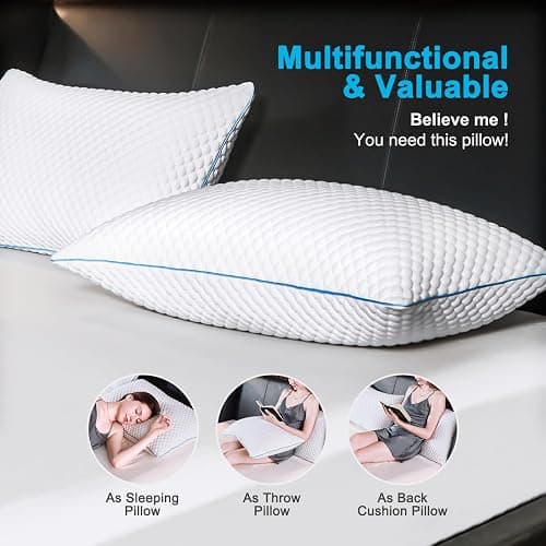 VVZ Cooling Shredded Memory Foam Pillows King Size 2 Pack, Adjustable Firm Bed Pillows for Side Back Stomach Sleepers, Luxury Gel Pillow for Hot Sleepers with Breathable Washable Cover thumbnail 7