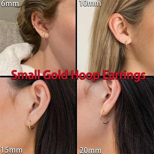 Minimalist Hoops for Women - 14K Gold Open Huggie Hoop Earrings, Hypoallergenic Tiny Hoops in Gold and Silver (Set of 1-5 Pairs) thumbnail 6