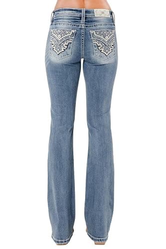 Miss Me Women's Brocade Embellished Faux Flap Pockets Mid-Rise Bootcut Jeans - Image 1