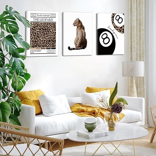 Black And White Framed Wall Art Set of 3-Trendy Leopard Canvas Art Prints Funky Lucky 8 Ball Posters Prints Preppy Room Aesthetic Cheetah Wall Decor Pictures For Bedroom Bathroom Living Room 16×24in thumbnail 2