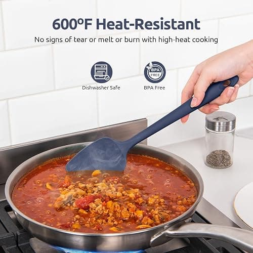 Heat Resistant Silicone Spatula Set: U-Taste 600ºF High Temp Seamless Food Grade Food Grade Flexible Rubber Silicon Kitchen Cooking Mixing Baking Scraper for Nonstick Cookware Set of 4 (Midnight Blue) thumbnail 4