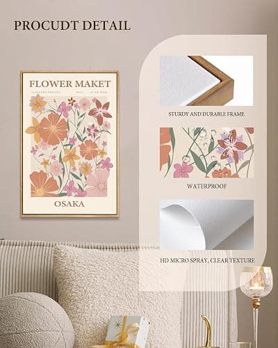 Gufro Flower Market Framed Wall Art,Matisse Abstract Minimalist Pink Floral Print,Nordic Boho Aesthetic Wildflower Flower Market Artwork For Living Room Bedroom Decor 12"X16" thumbnail 5