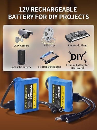12V 2600mAh Lithium Battery Pack with 12.6V 1A Charger, 12 Volt Rechargeable Battery for DIY Projects thumbnail 4