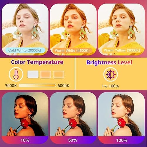 Torjim RGB Photography Video Lighting, Studio Lights with Adjustable Tripod Stand - 16 Color Lighting for Video Recording/YouTube/TikTok/Live Streaming/Make up/Vlogging - 16 Colors thumbnail 3