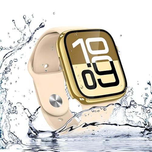 Misxi [2 Pack] Waterproof Hard Case with Tempered Glass Compatible with Apple Watch Series 11 (2025) Series 10 42mm, Overall Protective Cover for iWatch Screen Protector, 1 Gold + 1 Transparent thumbnail 6