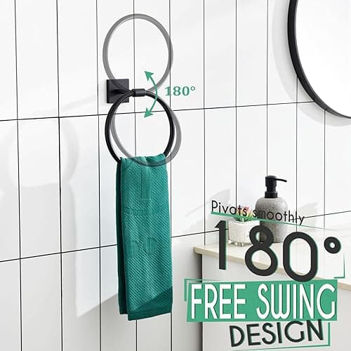 KOKOSIRI Towel Ring Matte Black Bath Towel Hanger Bathroom Hardware Hand Towels Holder Rack Wall Mounted Stainless Steel, B3010BK - Matte Black - 1 Pack thumbnail 6