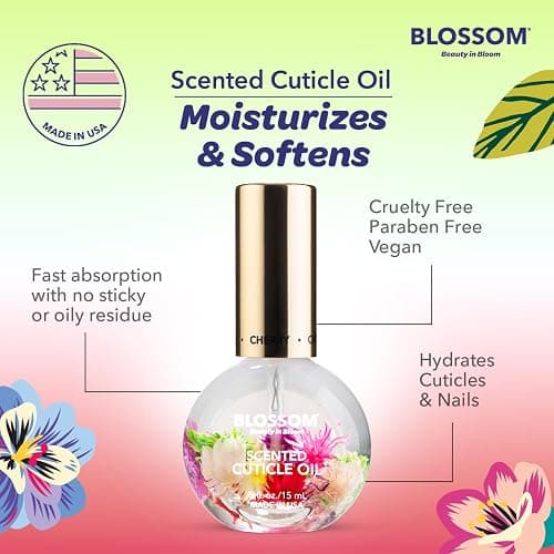 Blossom Cuticle Oil for Nails, Hydrating, Moisturizing, Scented Nail Oil Cuticle Care, Infused with Real Flowers, Made in USA, 0.5 fl. oz, Cherry thumbnail 6