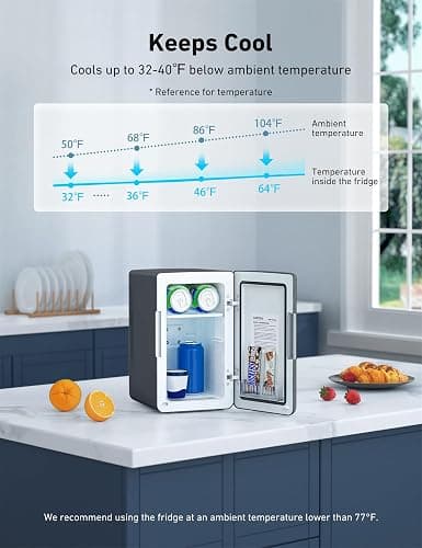 AstroAI Mini Fridge 2.0 Gen, 6 Liter/8 Cans Small Refrigerator Makeup Skincare Fridge 110V AC/12V DC Portable Thermoelectric Cooler and Warmer Fridge for Bedroom, Present for Dad (Dark Grey) thumbnail 3