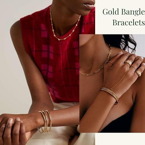 Kainier 3mm 14K Gold Plated Bracelet Stainless Steel Glossy Stackable Thin Round Bangle Bracelet for Women Solid Plain Polished Bracelet Best Gifts for Love thumbnail 3