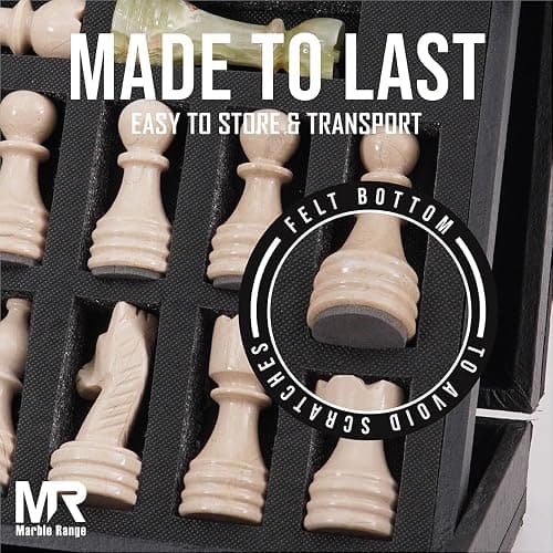 Marble Chess Set 15 Inch Verona and Green Handmade Board Game with Storage Box, Classic Travel Chess Set for Adults with Chess Pieces & 2 Extra Queens, Elegant Gift & Home Décor thumbnail 4
