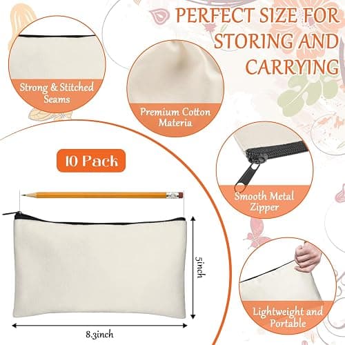 Legigo Blank Canvas Bags Zipper Pouch Makeup Bags Pencil Pouch Bulk | Multi-Purpose, Sturdy Canvas Pouch with Zipper, Cosmetic Travel Toiletry Bag for DIY Crafts, Gifts & Storage, 8.3 x 5 Inch thumbnail 2