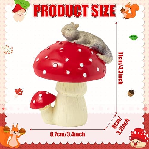 CYjorkbgg Squirrel Mushroom Resin Statue - Cute Squirrel Mushroom Statue for Desk Living Room Resin Figurine for Home Patio Office Decoration Cute Plant Statues for Tabletop Garden Backyard Decoration thumbnail 3