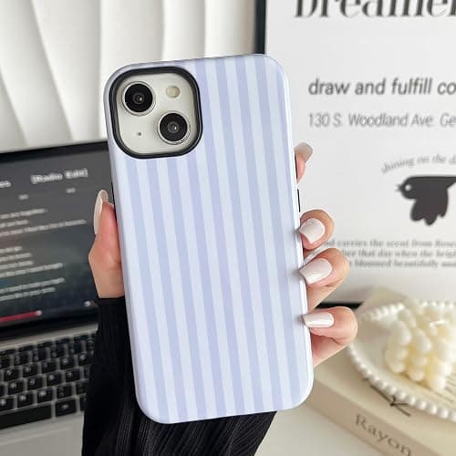 CHEDEMK Compatible with iPhone 13/14 Case, Cute Fashion Aesthetic Striped Pattern Cover for Women, Shockproof Soft TPU and Hard PC Protective Phone Case for iPhone 13/14 6.1"- White thumbnail 3