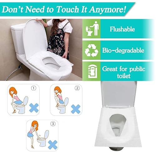 MAIYADUO 60PCS Disposable Toilet Seat Covers, Flushable Toilet Seat Covers for Kids Adults Pregnant Women, Disposable Toilet Seat Cover for Travel, Use in Public Toilets thumbnail 3