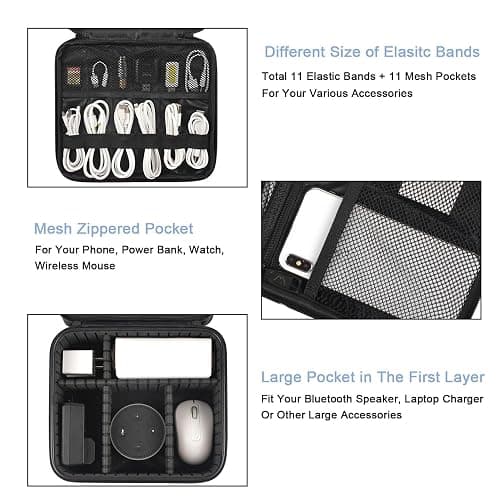 MATEIN Cable Organizer Bag, Waterproof Travel Electronic Storage, Shockproof Portable Double Layer Tech Bags Carrying Case for Cord, Earbuds, Charger, SD Card, DJ Gifts, Black thumbnail 3