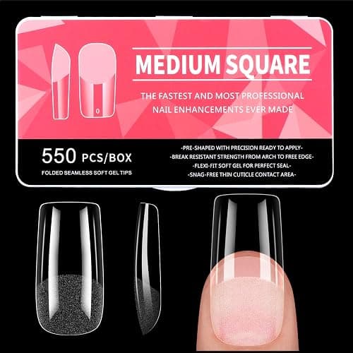 Diboniur 550 Pièces Capsule Americaine Ongle Carré, Faux Ongles Moyen | Capsules en 11 tailles, idéales pour débutantes et manucure DIY rapide à la maison, effet naturel et couverture totale - Image 1