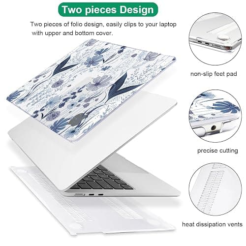 LCMOCICO Compatible with MacBook Air 13 inch Case M5 2026 2025-2022 A3449 M4 A3240 M3 A3113 M2 A2681, Plastic Hard Shell Cover for MacBook Air 13.6 inch M5 Case+Keyboard Skin, Navy Blue Wild Flowers thumbnail 3
