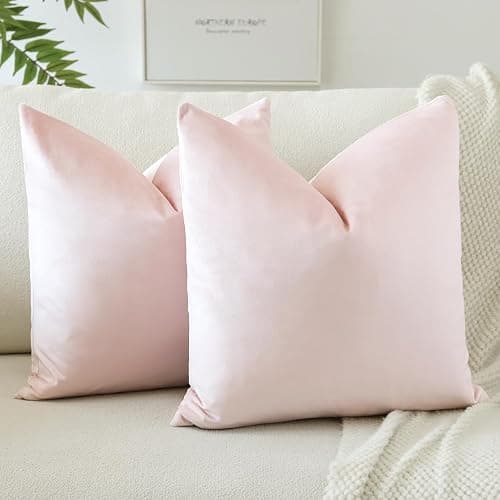 OTOSTAR Pack of 2 Velvet Soft Decorative Throw Pillow Covers Solid Square Cushion Case Home Decor Pillow Covers for Couch Sofa Bedroom Living Room Decorative Pillowcases 20 x 20 Inch (Babypink) - Image 1