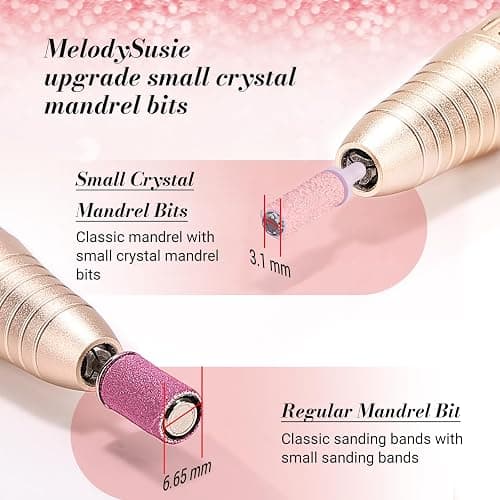 MelodySusie Small Crystal Top 3.1mm Mandrel Bit for Nails, 3/32'' Easy Off Nail Drill Bits for Sanding Bands, Suitable for Acrylic Nails Gel Manicures and Pedicures, Rose Pink thumbnail 3