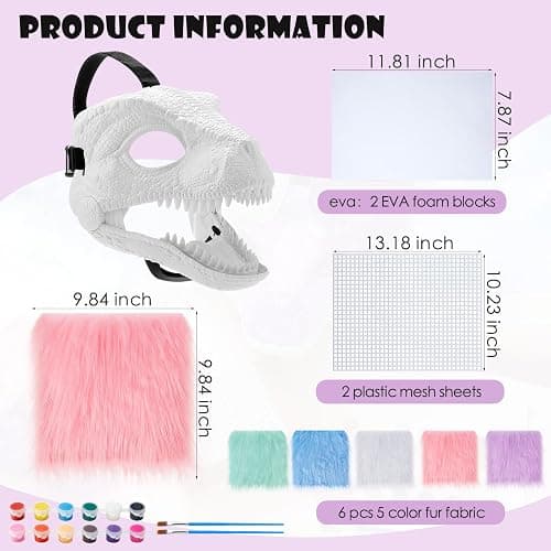 Seenelling 13 Pcs DIY Dino Mask Kit Hard Plastic Dinosaur Mask Furry Therian Dino Costume Kit Animal Dinosaur Party Costume thumbnail 2