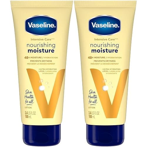 Vaseline Lotion, Intensive Care Nourishing Moisture 2-Pack – Moisturizer with Oat Extract + Ultra-Hydrating Lipids for Healing Extremely Dry Skin, 3.4 Oz Ea - Image 1